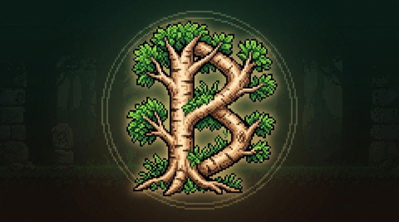 Berkana Games logo: a birch tree shaped like the Berkana rune